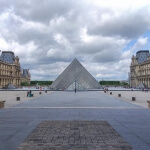 Der Louvre in Paris mit einer Pyramide im Hintergrund.